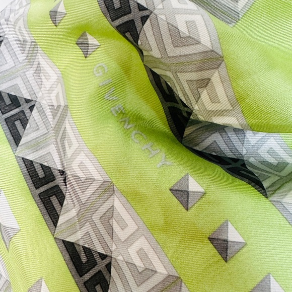 Pistachio Green G Logo Monogram Pure Silk Square Scarf By Givenchy - Picture 7 of 8